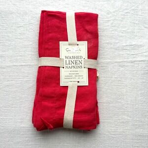 Sur La Table Washed Linen Napkins Set of 4 Belgian Linen Blush Red 20x20 NEW